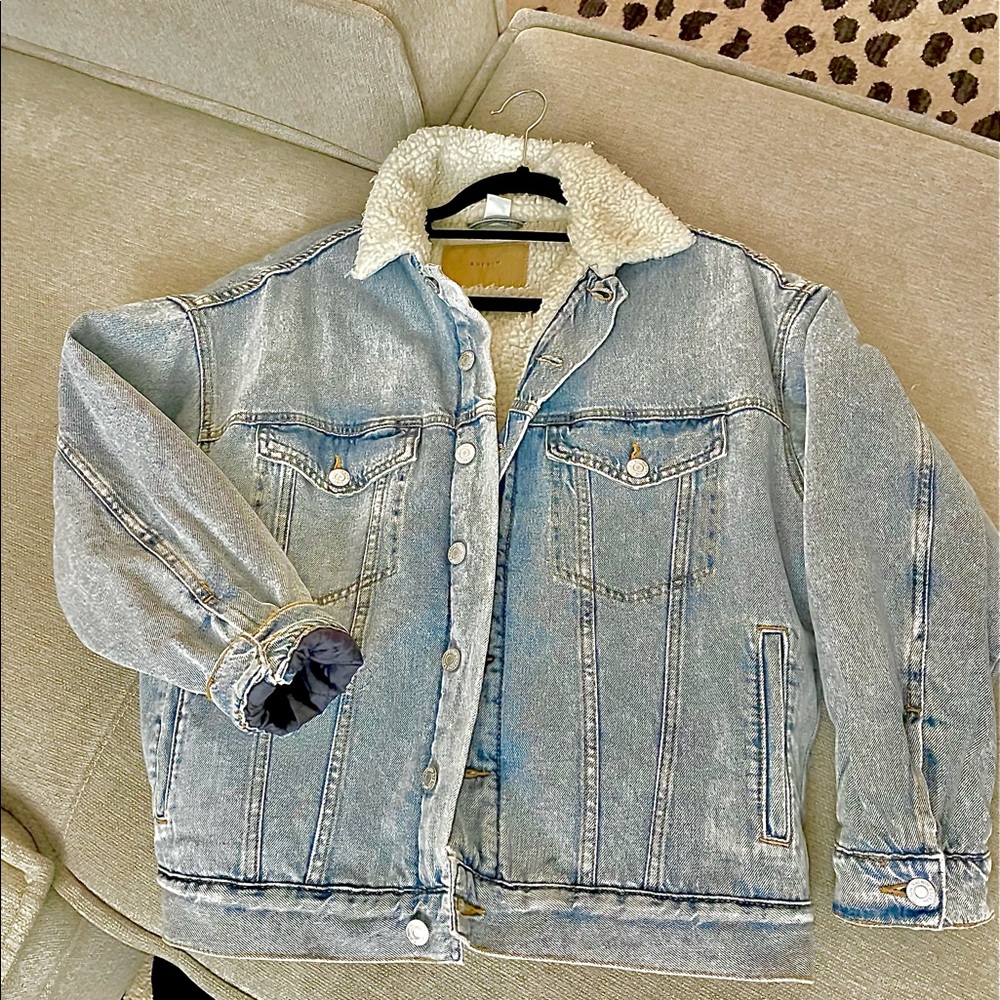 Oversized Shearling Lined Denim Jacket - Open To … - image 1